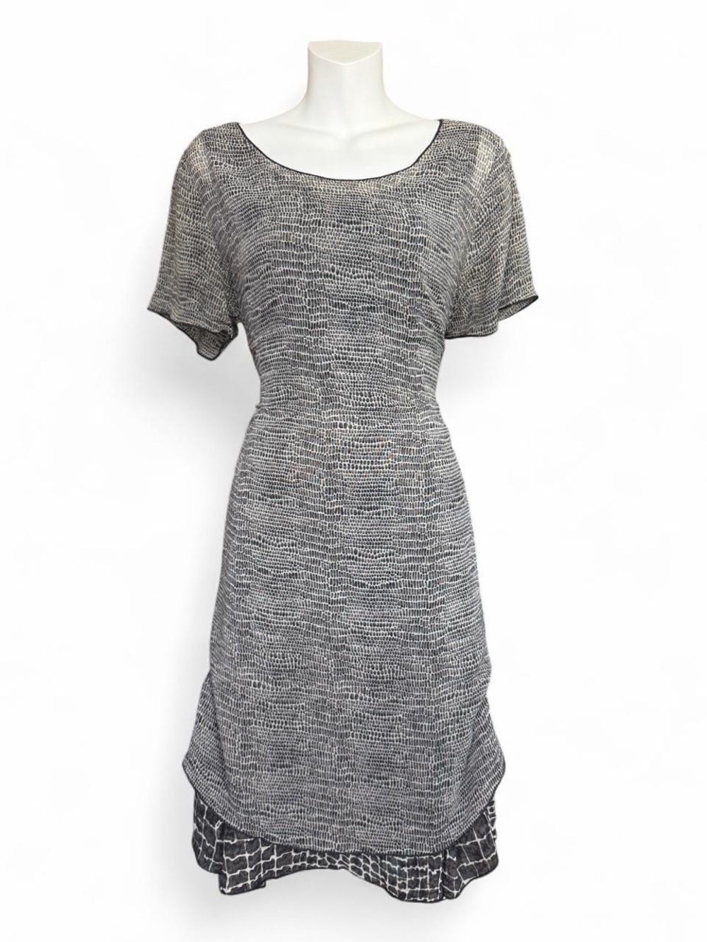 Grey Short-Sleeve Animal Print Midi Dress